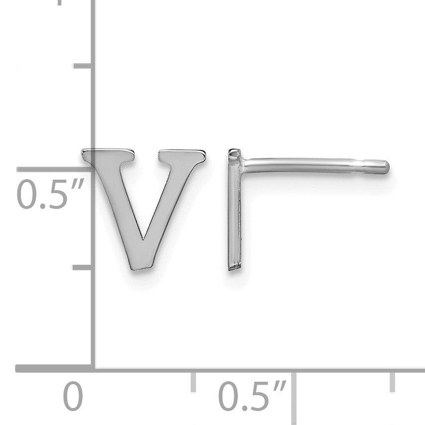 Sterling Silver Rhodium-plated Letter V Initial Post Earrings