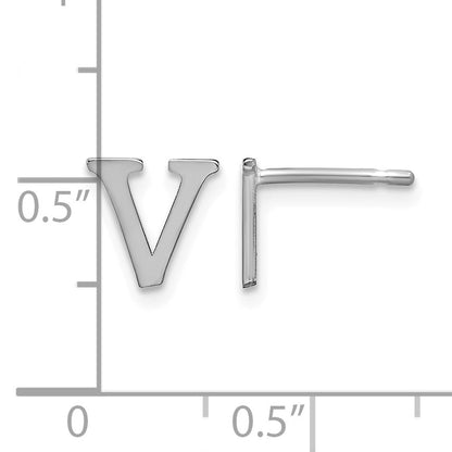 Sterling Silver Rhodium-plated Letter V Initial Post Earrings