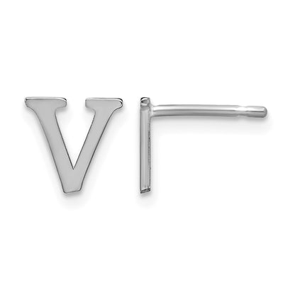 Sterling Silver Rhodium-plated Letter V Initial Post Earrings