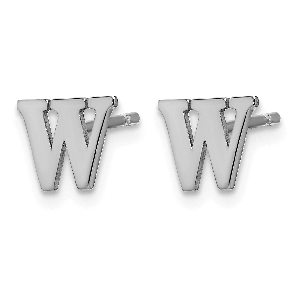Sterling Silver Rhodium-plated Letter W Initial Post Earrings
