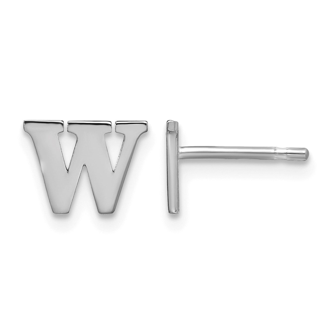 Sterling Silver Rhodium-plated Letter W Initial Post Earrings
