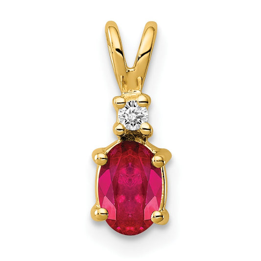 14k 6x4mm Oval Ruby and AA Diamond Pendant