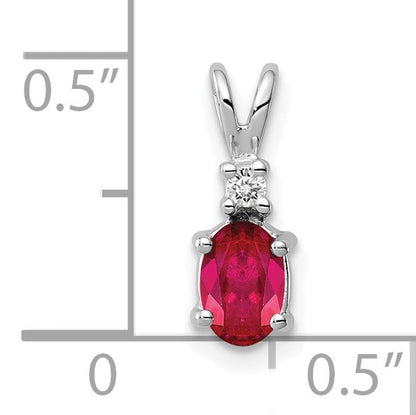 14k White Gold 6x4mm Oval Ruby and AA Diamond Pendant