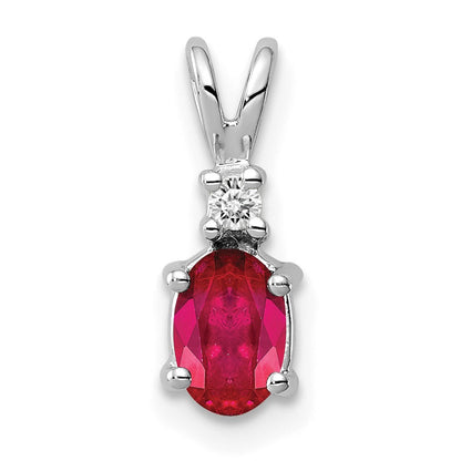 14k White Gold 6x4mm Oval Ruby and AA Diamond Pendant