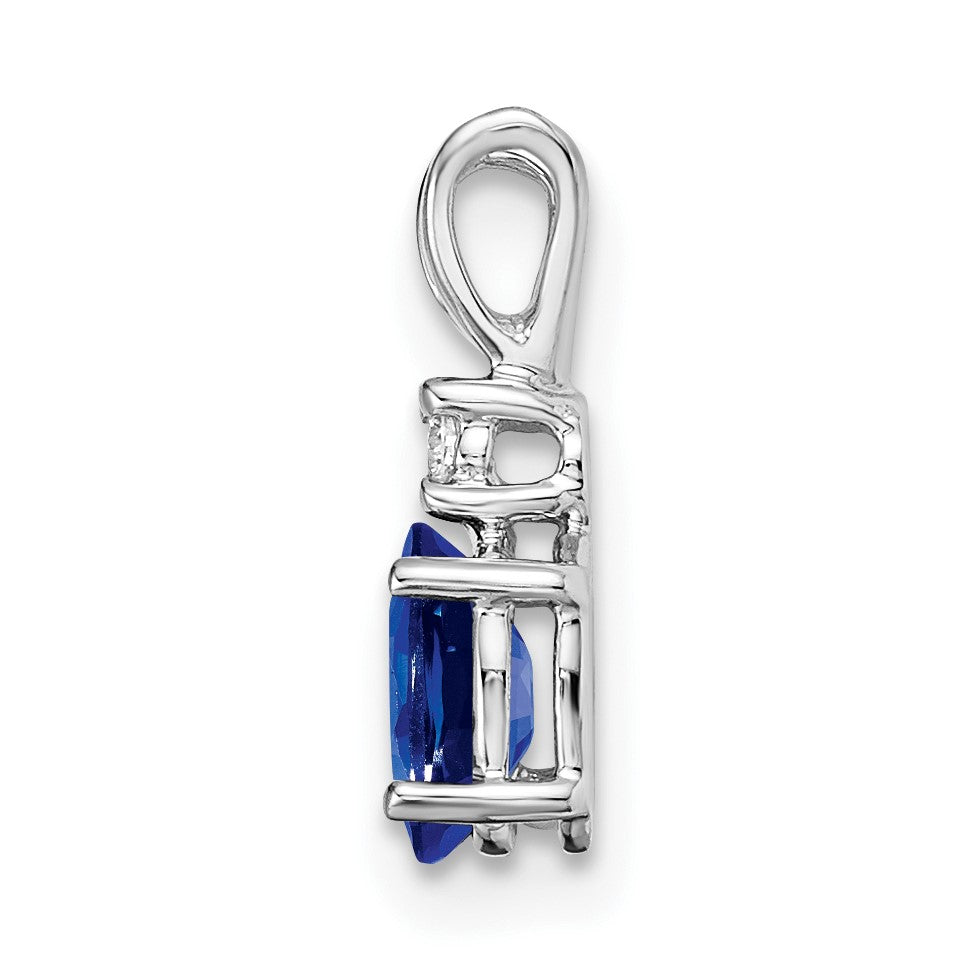 14k White Gold 6x4mm Oval Sapphire and AA Diamond Pendant