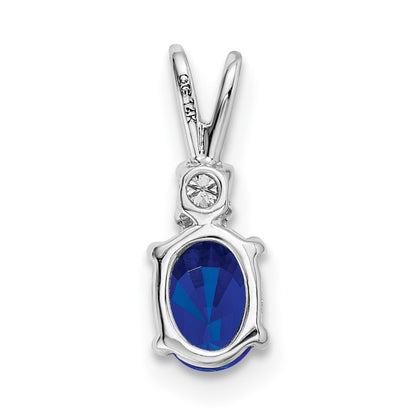 14k White Gold 6x4mm Oval Sapphire and AA Diamond Pendant