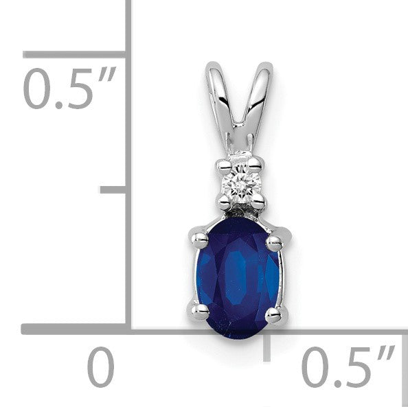 14k White Gold 6x4mm Oval Sapphire and AA Diamond Pendant