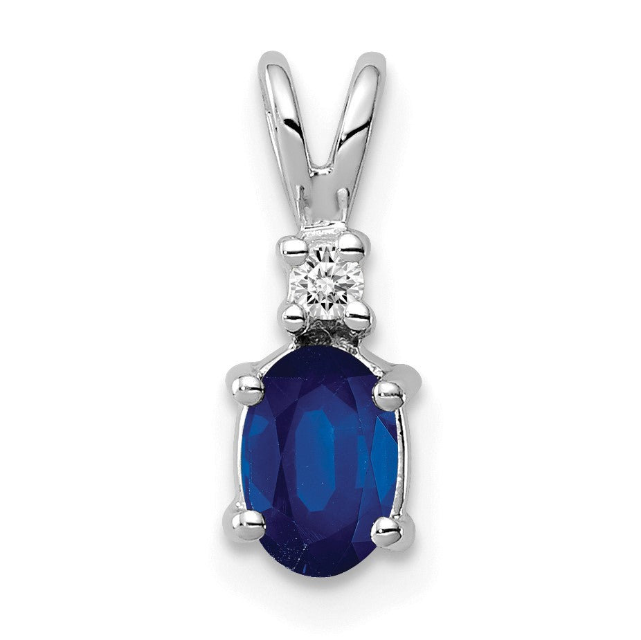 14k White Gold 6x4mm Oval Sapphire and AA Diamond Pendant