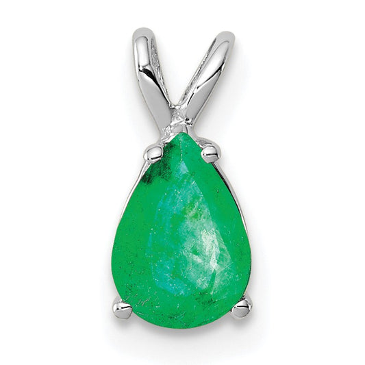 14k White Gold 7x5mm Pear Emerald Pendant