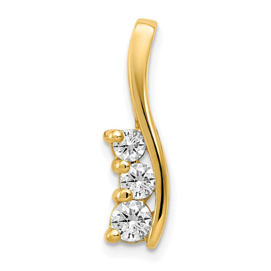 14k AA Diamond Small Three Stone Curved Bar Pendant