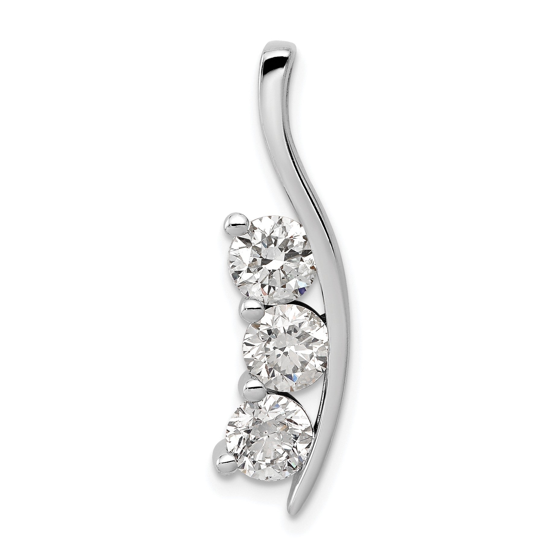 14k White Gold Complete 1.5 carat Three-Stone AA Diamond Curved Bar Chain Slide