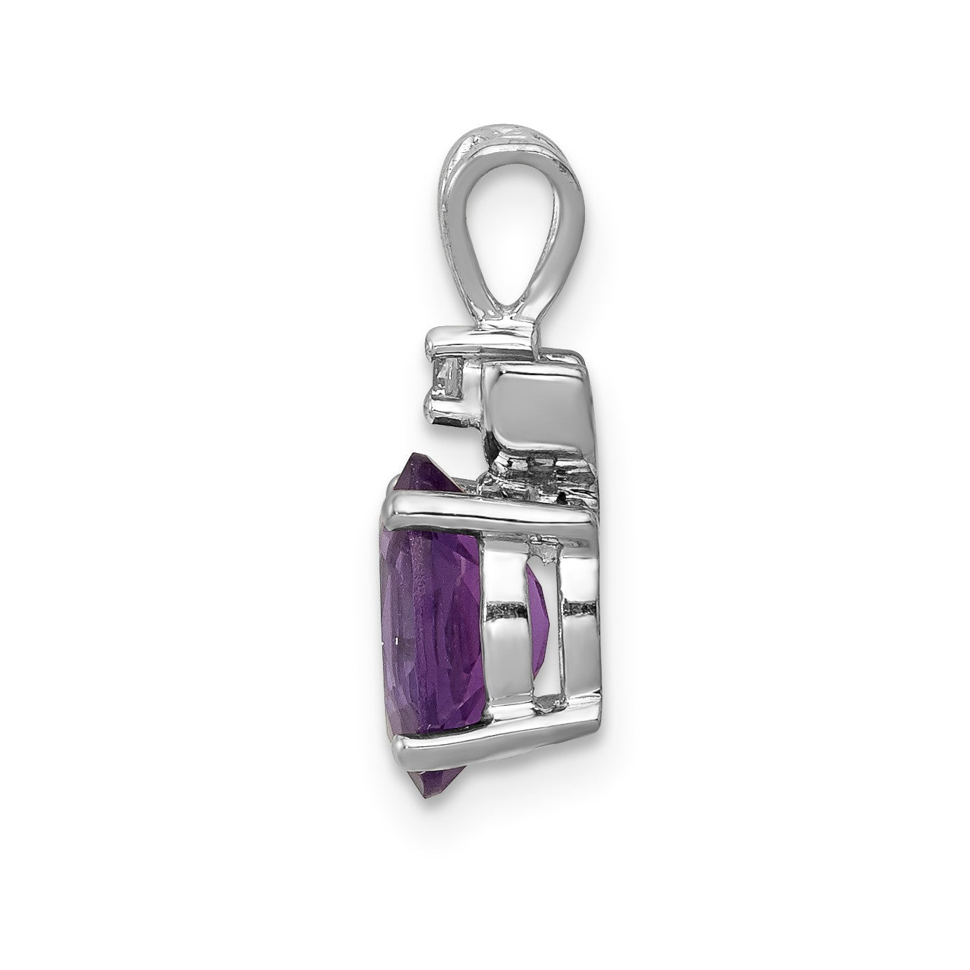 14k White Gold 8x6mm Oval Amethyst and AA Diamond Pendant