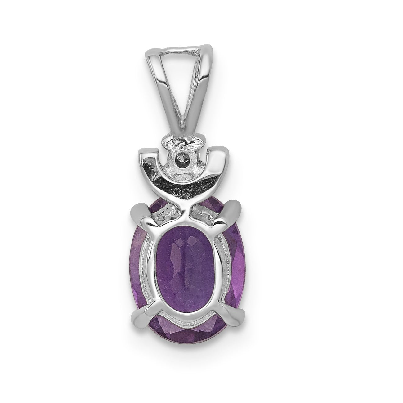14k White Gold 8x6mm Oval Amethyst and AA Diamond Pendant