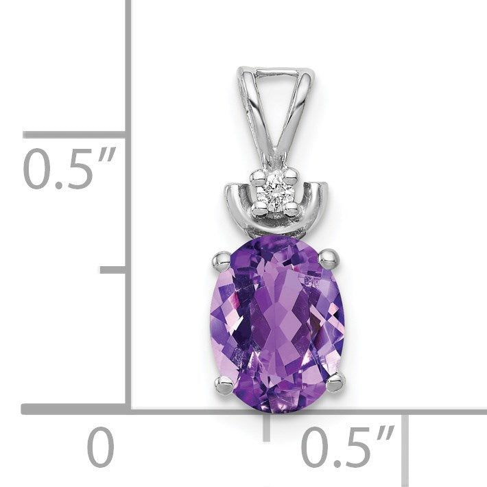14k White Gold 8x6mm Oval Amethyst and AA Diamond Pendant