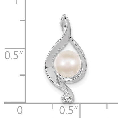 14k White Gold 5-6mm Near Round White Freshwater Cultured Pearl and AA Diamond Chain Slide