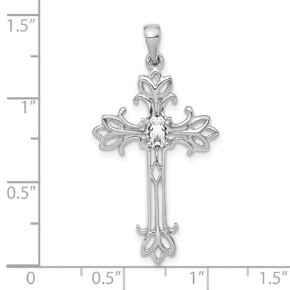 14k White Gold 5x3mm Oval Cubic Zirconia Cross Pendant