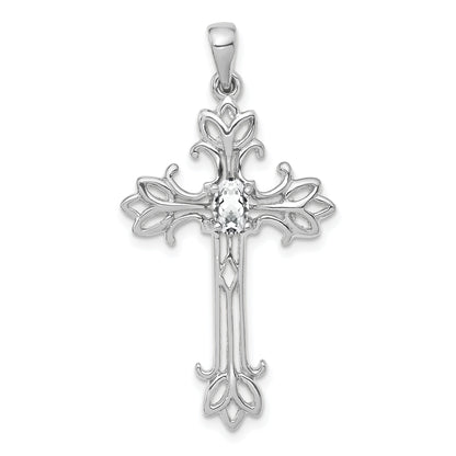 14k White Gold 5x3mm Oval Cubic Zirconia Cross Pendant