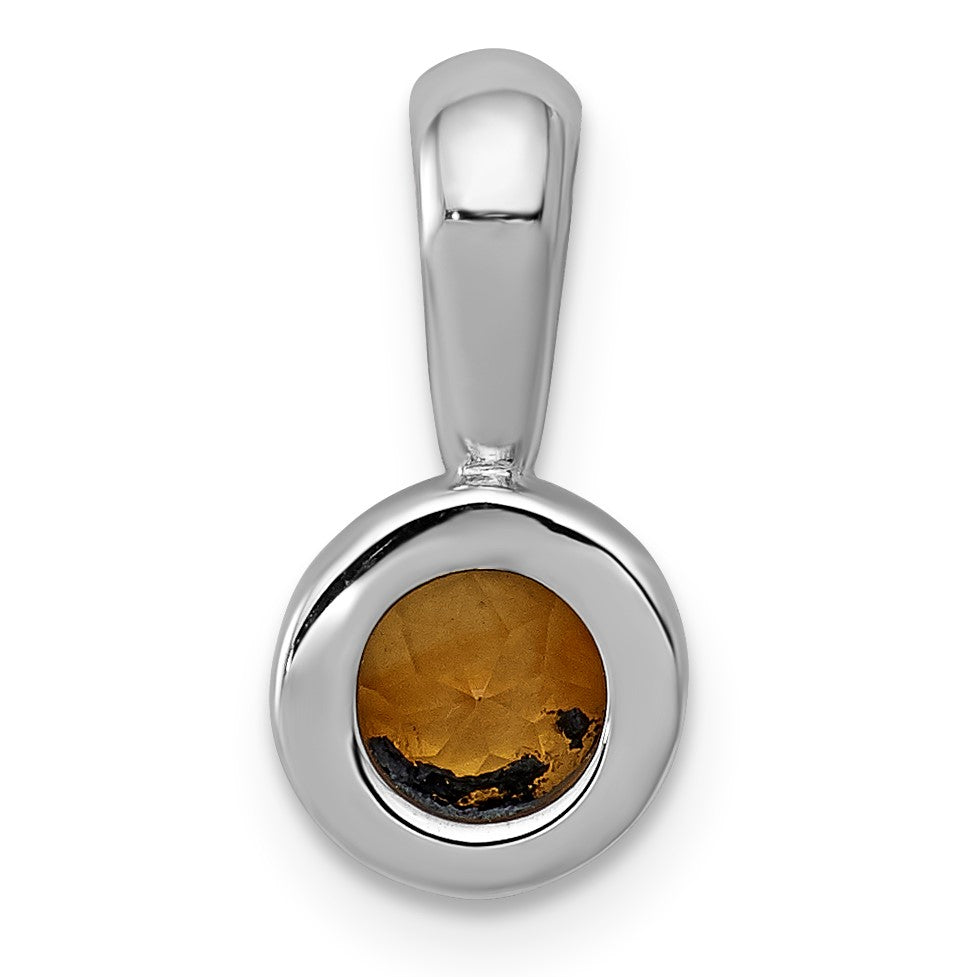 14k White Gold Bezel-set 5mm Round Citrine Pendant
