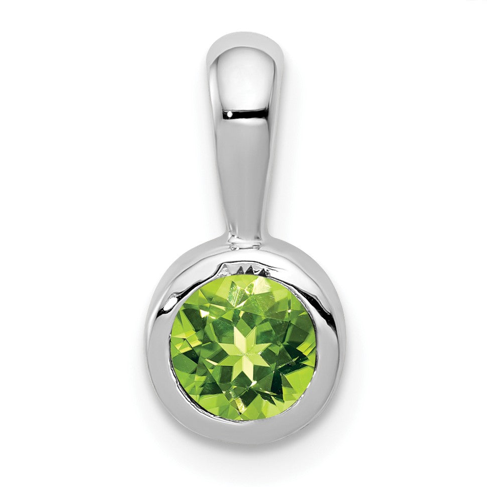 14k White Gold Bezel-set 5mm Round Peridot Pendant