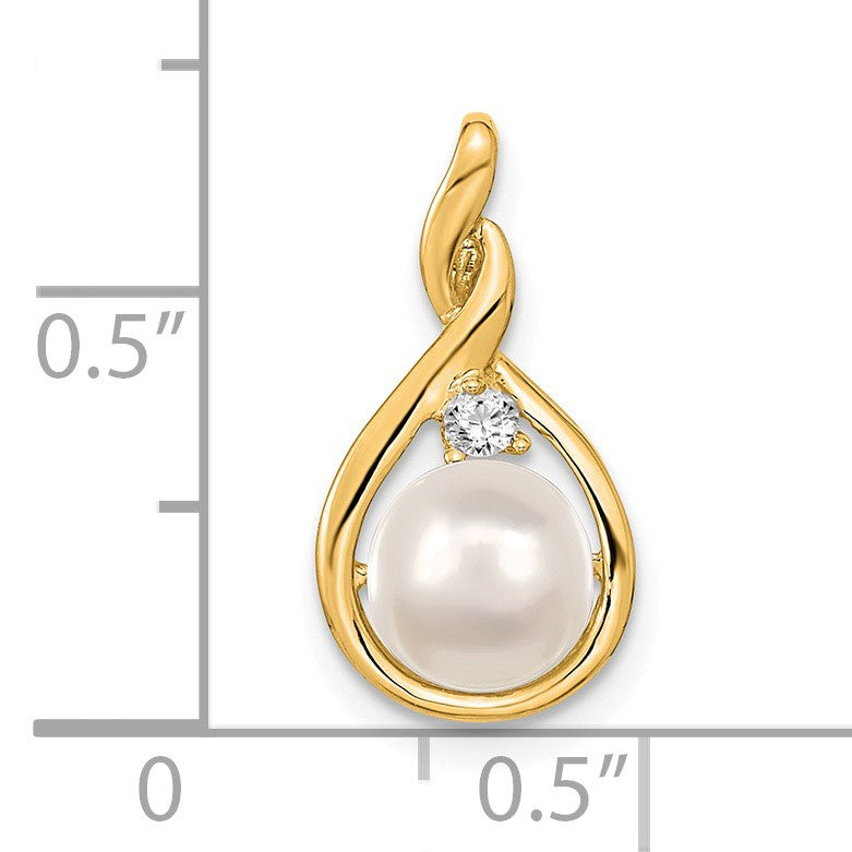 14k 7-8mm Near Round White Freshwater Cultured Pearl and AA Diamond Pendant