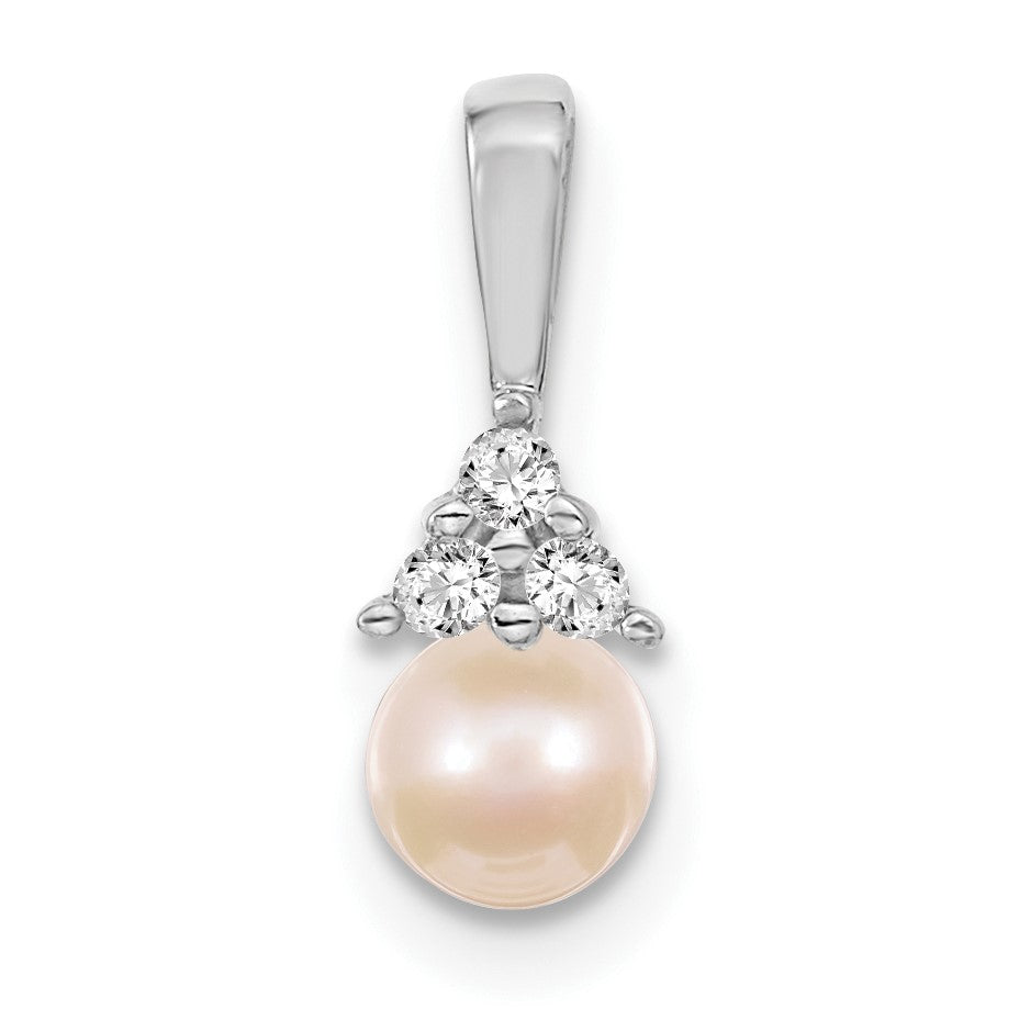 14k White Gold 7-8mm Near Round White Freshwater Cultured Pearl and AAA Diamond Pendant