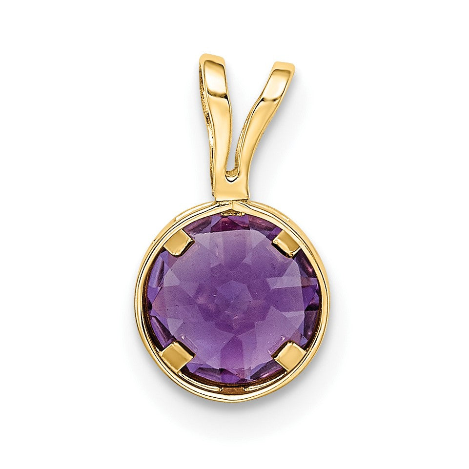 14k 6mm Round Amethyst Bezel Pendant
