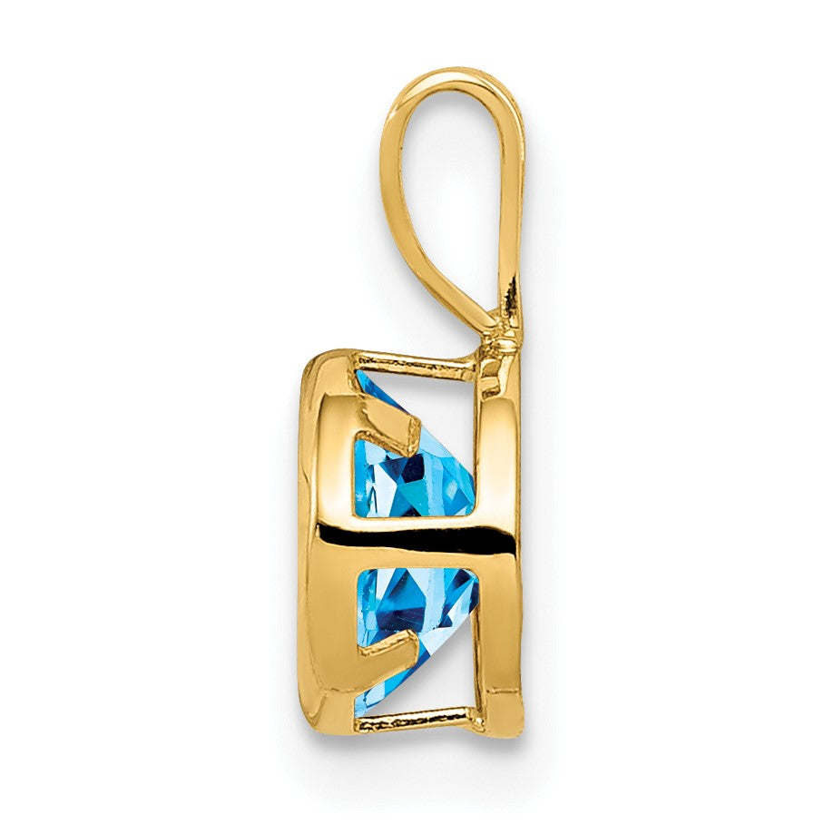 14k 6mm Round Blue Topaz Bezel Pendant