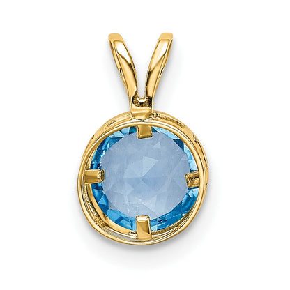 14k 6mm Round Blue Topaz Bezel Pendant