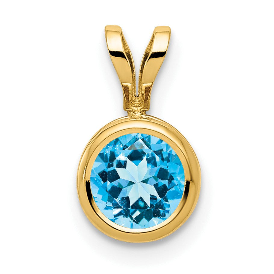 14k 6mm Round Blue Topaz Bezel Pendant