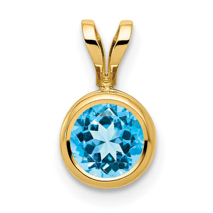 14k 6mm Round Blue Topaz Bezel Pendant