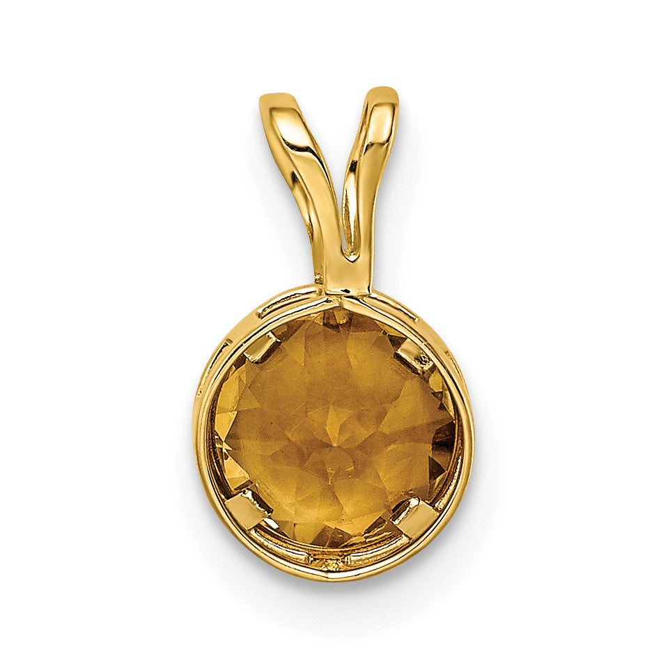 14k 6mm Round Citrine Bezel Pendant