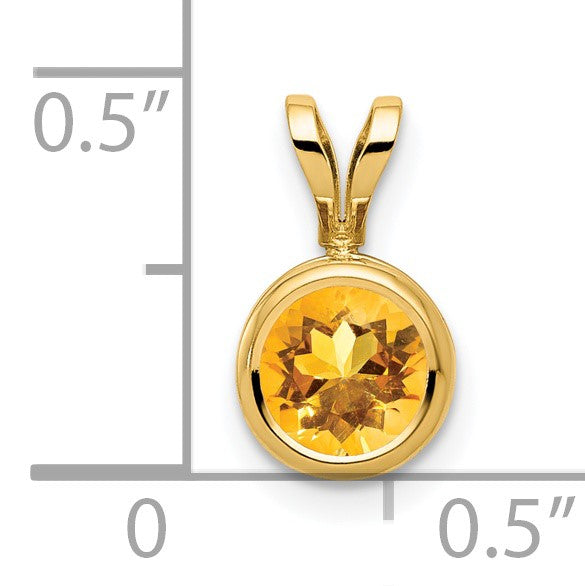 14k 6mm Round Citrine Bezel Pendant