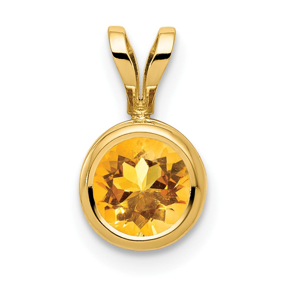 14k 6mm Round Citrine Bezel Pendant