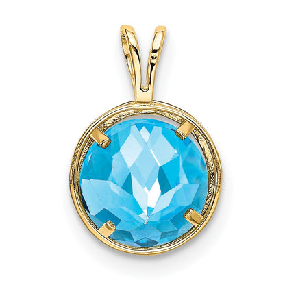 14k 8mm Round Blue Topaz Bezel Pendant