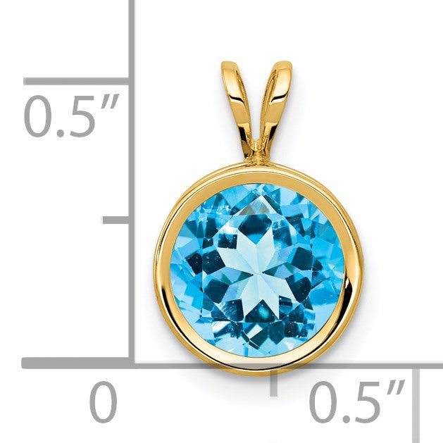 14k 8mm Round Blue Topaz Bezel Pendant