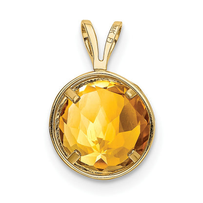14k 8mm Round Citrine Bezel Pendant