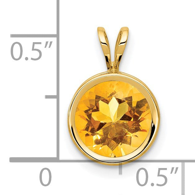 14k 8mm Round Citrine Bezel Pendant