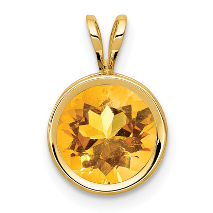 14k 8mm Round Citrine Bezel Pendant