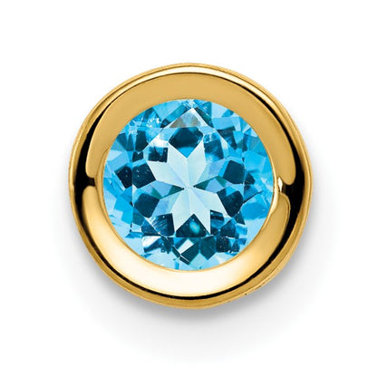 14k 5mm Round Blue Topaz Bezel Chain Slide