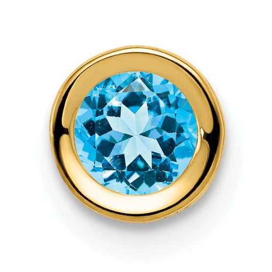 14k 5mm Round Blue Topaz Bezel Chain Slide