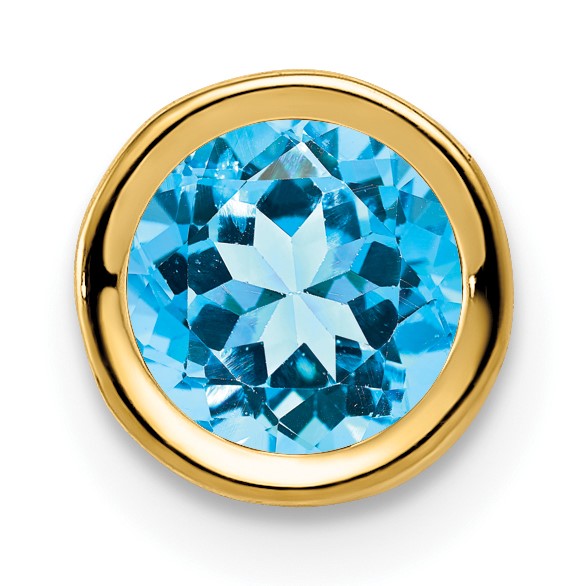 14k 6mm Round Blue Topaz Bezel Chain Slide
