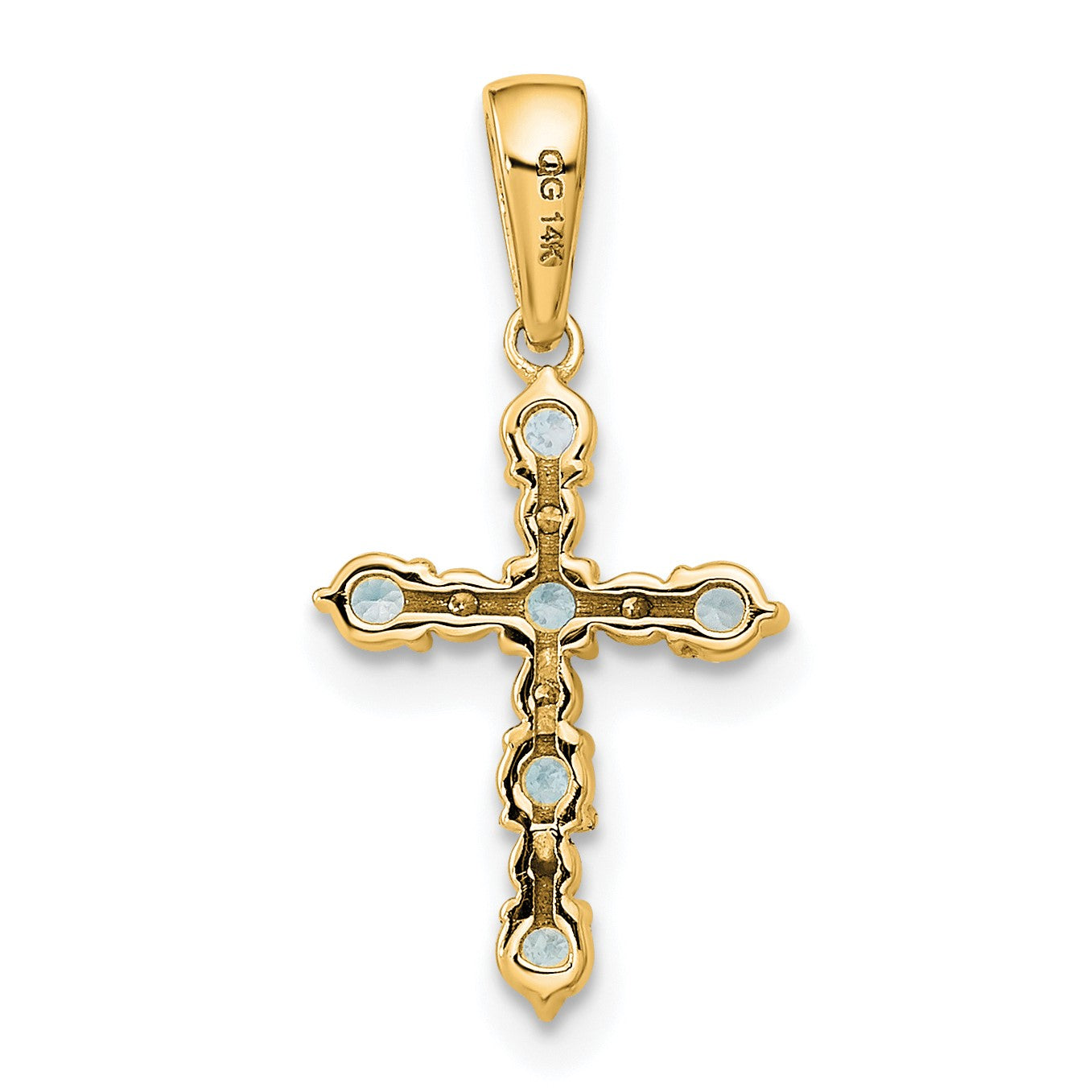 14k Aquamarine and Diamond Cross Pendant
