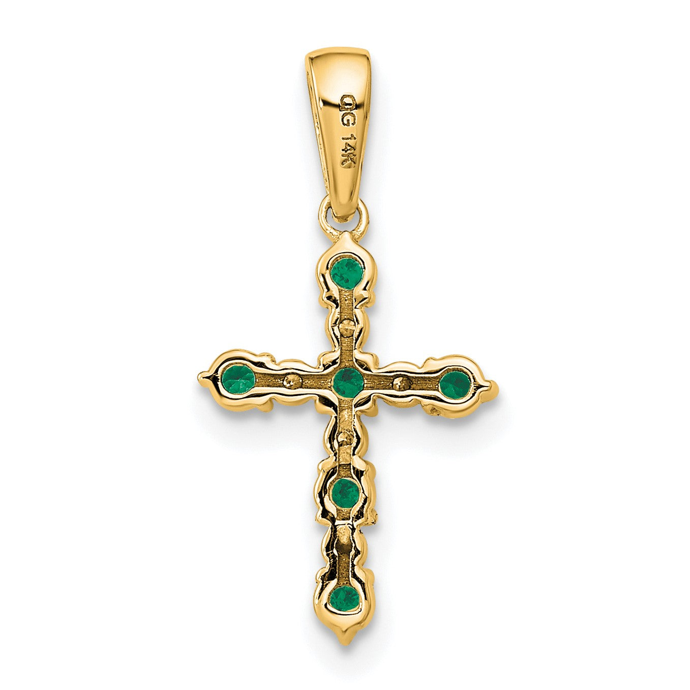14k Lab Created Emerald and Diamond Cross Pendant