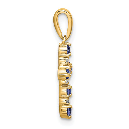 14k Lab Created Sapphire and Diamond Cross Pendant