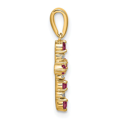 14k Rhodolite Garnet and Diamond Cross Pendant