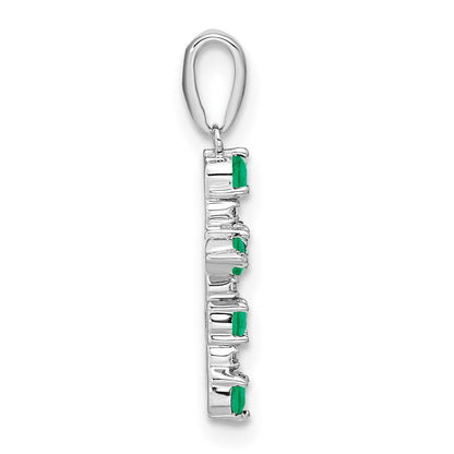 14k White Gold Lab Created Emerald and Diamond Cross Pendant