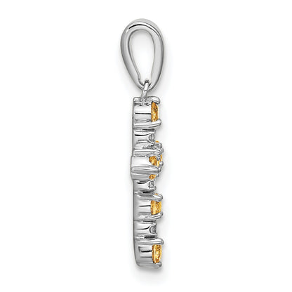 14k White Gold Citrine and Diamond Cross Pendant
