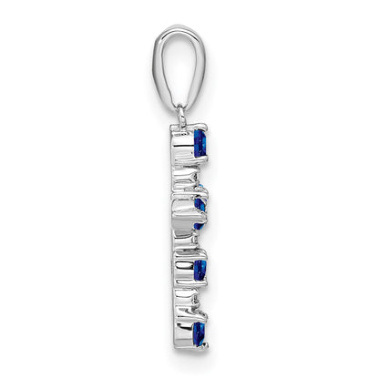 14k White Gold Lab Created Sapphire and Diamond Cross Pendant