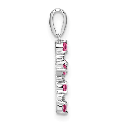14k White Gold Pink Tourmaline and Diamond Cross Pendant