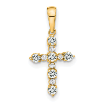 14k White Topaz and Diamond Cross Pendant